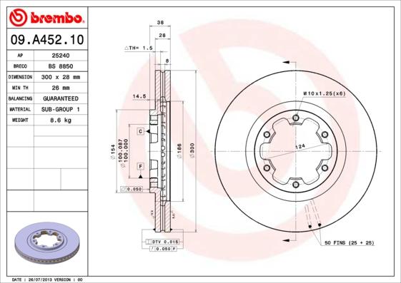 Brembo 09.A452.10 - Спирачен диск vvparts.bg