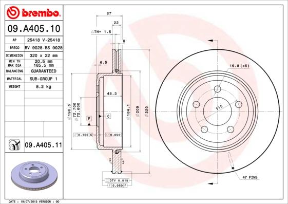 Brembo 09.A405.11 - Спирачен диск vvparts.bg