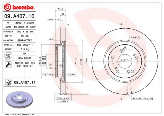 Brembo 09.A407.11 - Спирачен диск vvparts.bg