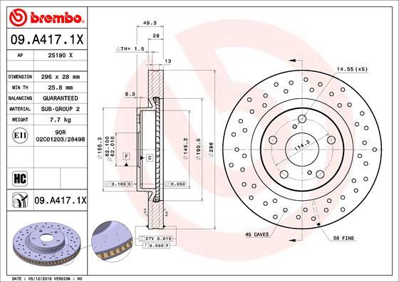 Brembo 09.A417.1X - Спирачен диск vvparts.bg