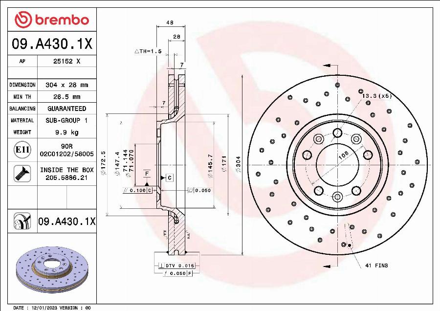 Brembo 09.A430.1X - Спирачен диск vvparts.bg