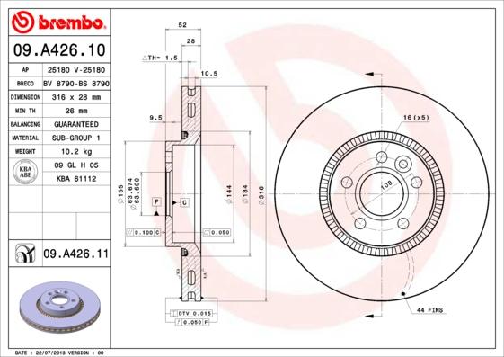 Brembo 09.A426.11 - Спирачен диск vvparts.bg