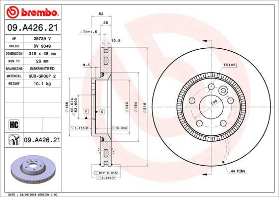 Brembo 09.A426.21 - Спирачен диск vvparts.bg
