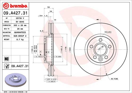 Brembo 09.A427.31 - Спирачен диск vvparts.bg