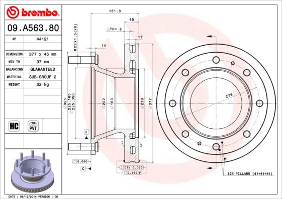 Brembo 09.A563.80 - Спирачен диск vvparts.bg