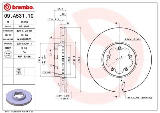 Brembo 09.A531.10 - Спирачен диск vvparts.bg