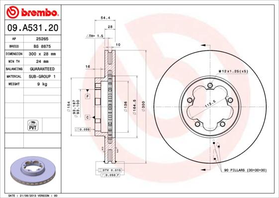 Brembo 09.A531.20 - Спирачен диск vvparts.bg