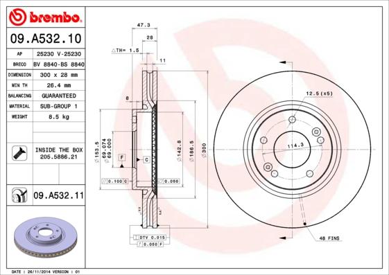 Brembo 09.A532.11 - Спирачен диск vvparts.bg