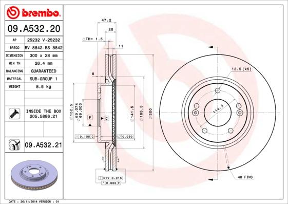 Brembo 09.A532.20 - Спирачен диск vvparts.bg