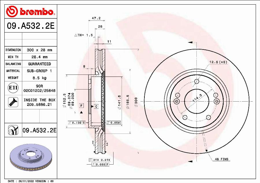 Brembo 09.A532.2E - Спирачен диск vvparts.bg
