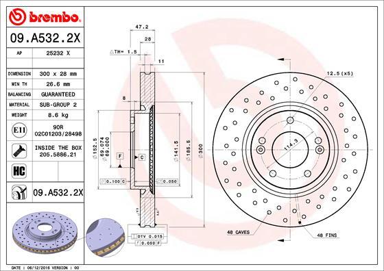 Brembo 09.A532.2X - Спирачен диск vvparts.bg