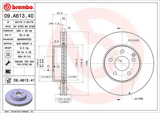Brembo 09.A613.40 - Спирачен диск vvparts.bg