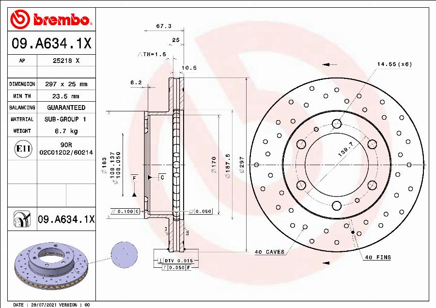 Brembo 09.A634.1X - Спирачен диск vvparts.bg