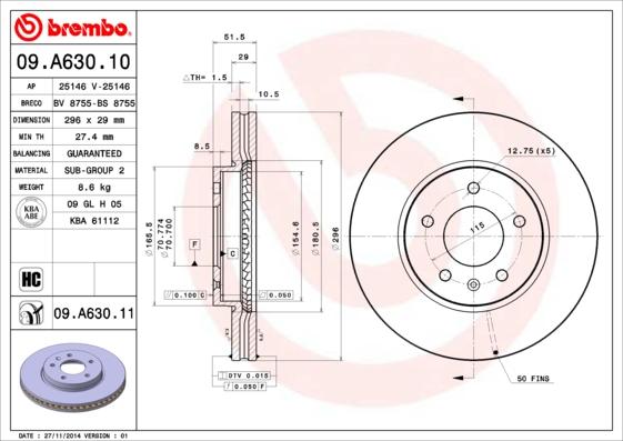 Brembo 09.A630.11 - Спирачен диск vvparts.bg