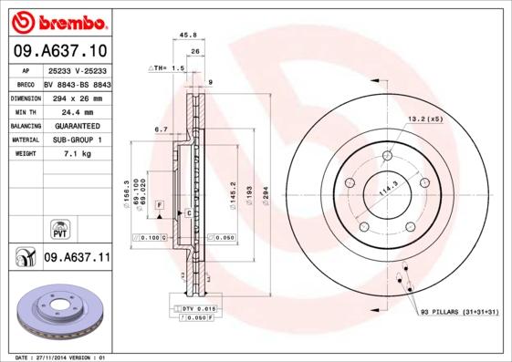 Brembo 09.A637.10 - Спирачен диск vvparts.bg