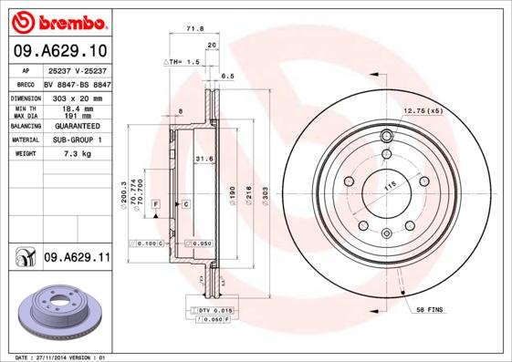 Brembo 09.A629.11 - Спирачен диск vvparts.bg