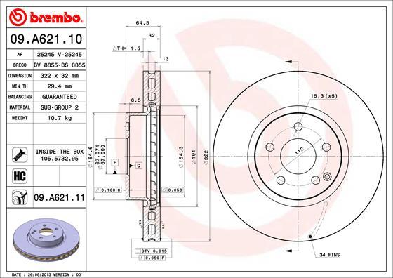 Brembo 09.A621.11 - Спирачен диск vvparts.bg