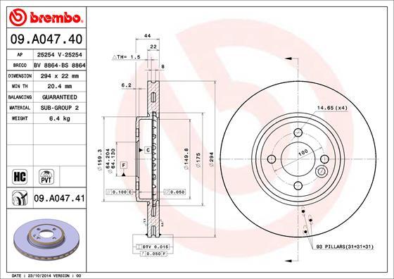 Brembo 09.A047.40 - Спирачен диск vvparts.bg