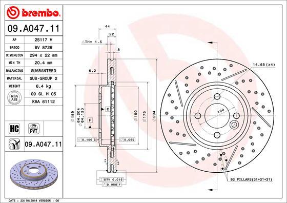 Brembo 09.A047.11 - Спирачен диск vvparts.bg