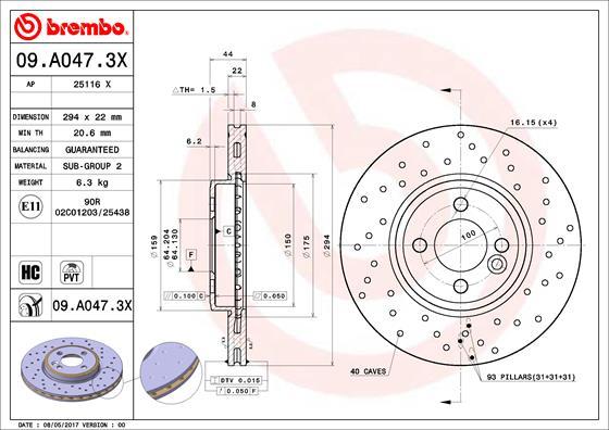 Brembo 09.A047.3X - Спирачен диск vvparts.bg