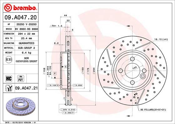 Brembo 09.A047.21 - Спирачен диск vvparts.bg