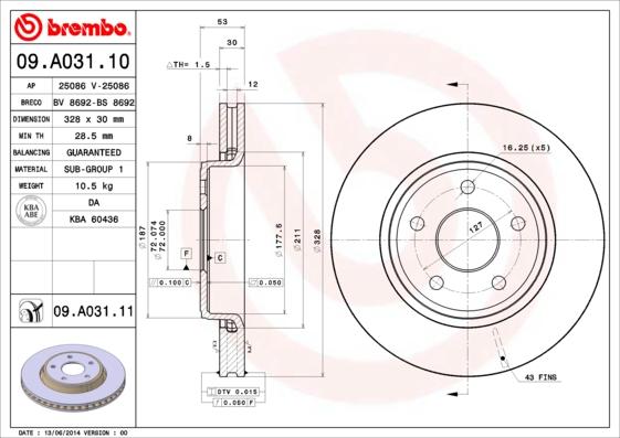 Brembo 09.A031.10 - Спирачен диск vvparts.bg