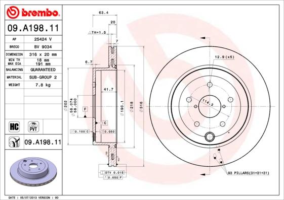 Brembo 09.A198.11 - Спирачен диск vvparts.bg