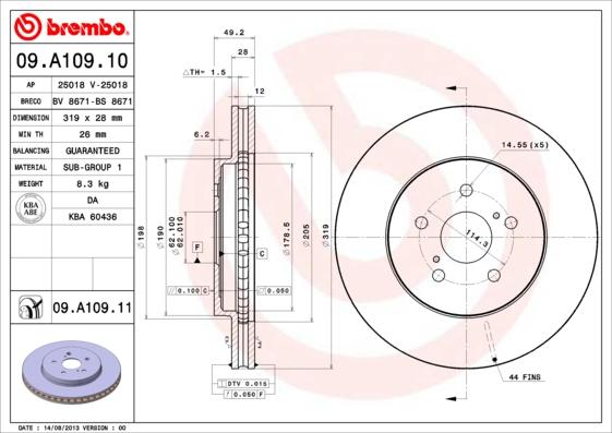 Brembo 09.A109.10 - Спирачен диск vvparts.bg