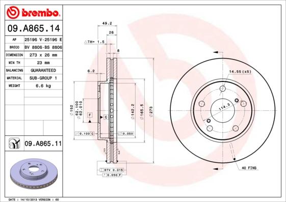 Brembo 09.A865.11 - Спирачен диск vvparts.bg