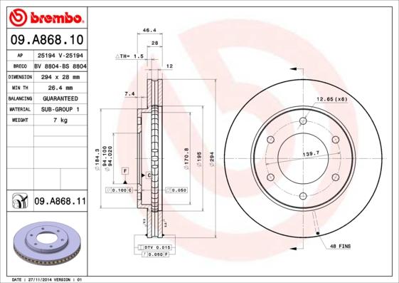 Brembo 09.A868.10 - Спирачен диск vvparts.bg