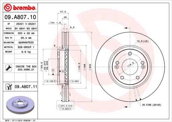 Brembo 09.A807.11 - Спирачен диск vvparts.bg