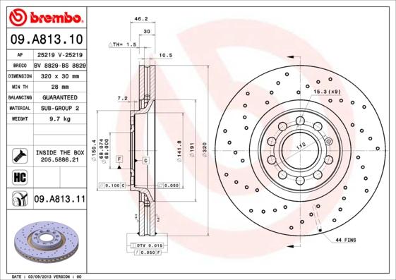 Brembo 09.A813.11 - Спирачен диск vvparts.bg