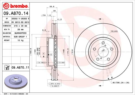 Brembo 09.A870.11 - Спирачен диск vvparts.bg