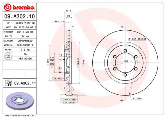 Brembo 09.A302.11 - Спирачен диск vvparts.bg