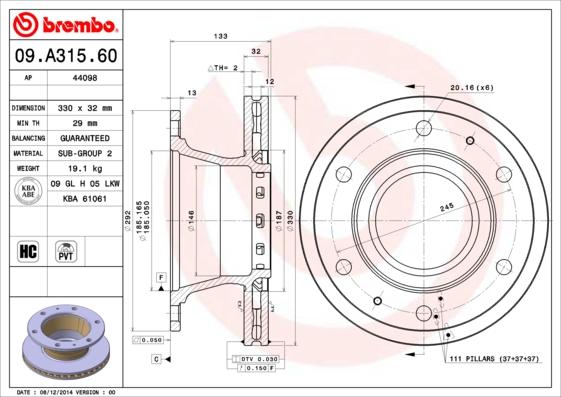 Brembo 09.A315.60 - Спирачен диск vvparts.bg