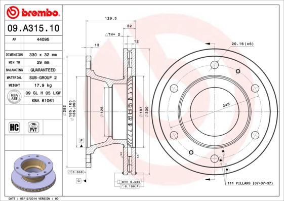 Brembo 09.A315.10 - Спирачен диск vvparts.bg