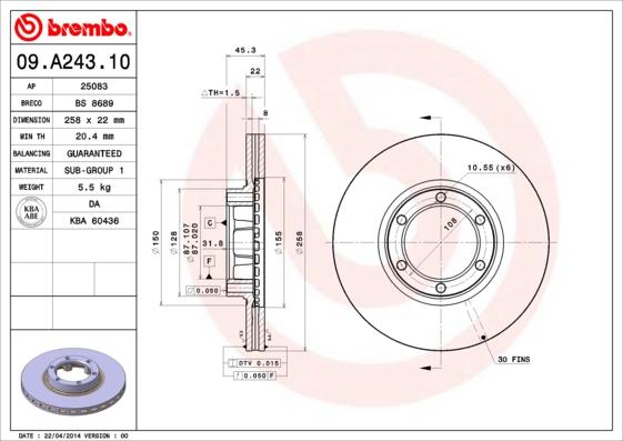 Brembo 09.A243.10 - Спирачен диск vvparts.bg