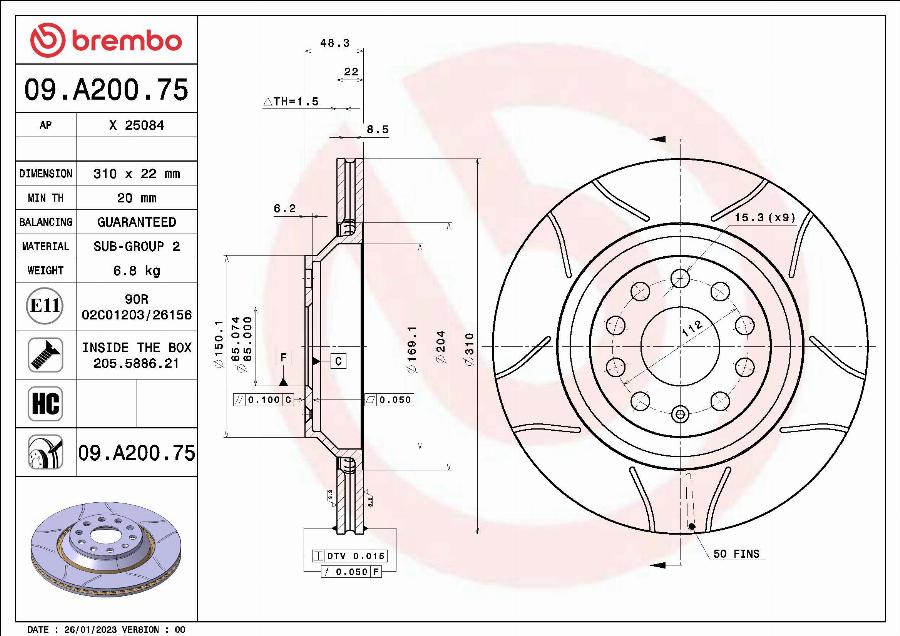 Brembo 09.A200.75 - Спирачен диск vvparts.bg