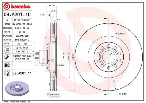 Brembo 09.A201.10 - Спирачен диск vvparts.bg