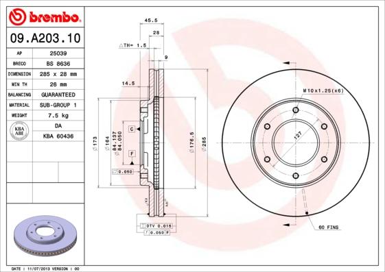 Brembo 09.A203.10 - Спирачен диск vvparts.bg