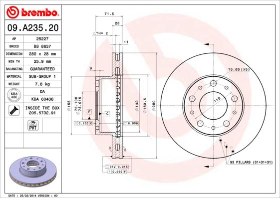 Brembo 09.A235.20 - Спирачен диск vvparts.bg