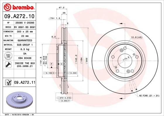 Brembo 09.A272.11 - Спирачен диск vvparts.bg