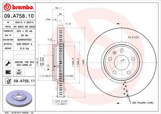 Brembo 09.A758.10 - Спирачен диск vvparts.bg