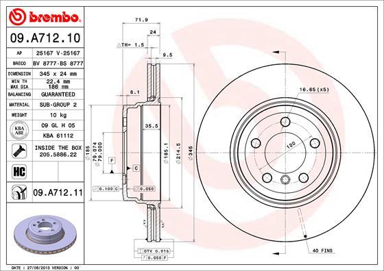Brembo 09.A712.10 - Спирачен диск vvparts.bg