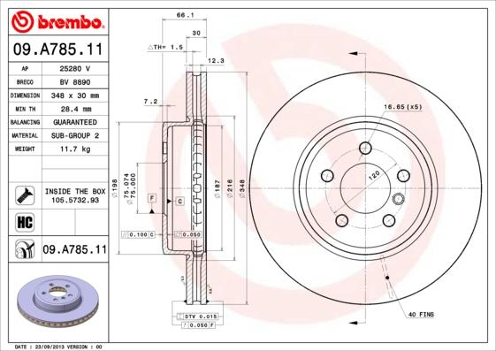 Brembo 09.A785.11 - Спирачен диск vvparts.bg