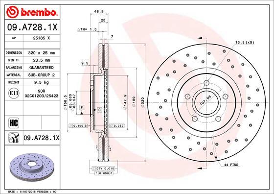 Brembo 09.A728.1X - Спирачен диск vvparts.bg