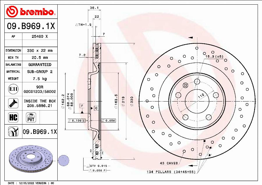 Brembo 09.B969.1X - Спирачен диск vvparts.bg