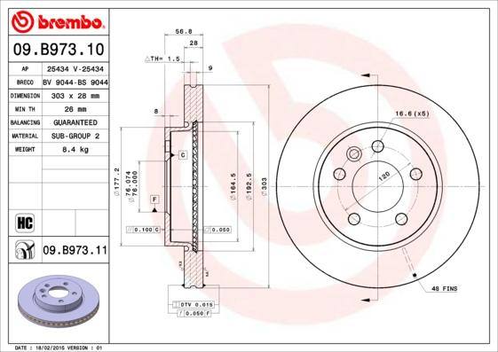 Brembo 09.B973.11 - Спирачен диск vvparts.bg