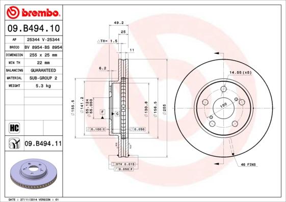 Brembo 09.B494.10 - Спирачен диск vvparts.bg