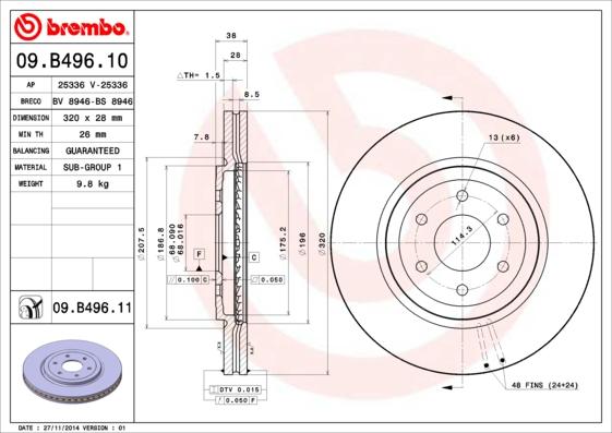 Brembo 09.B496.10 - Спирачен диск vvparts.bg